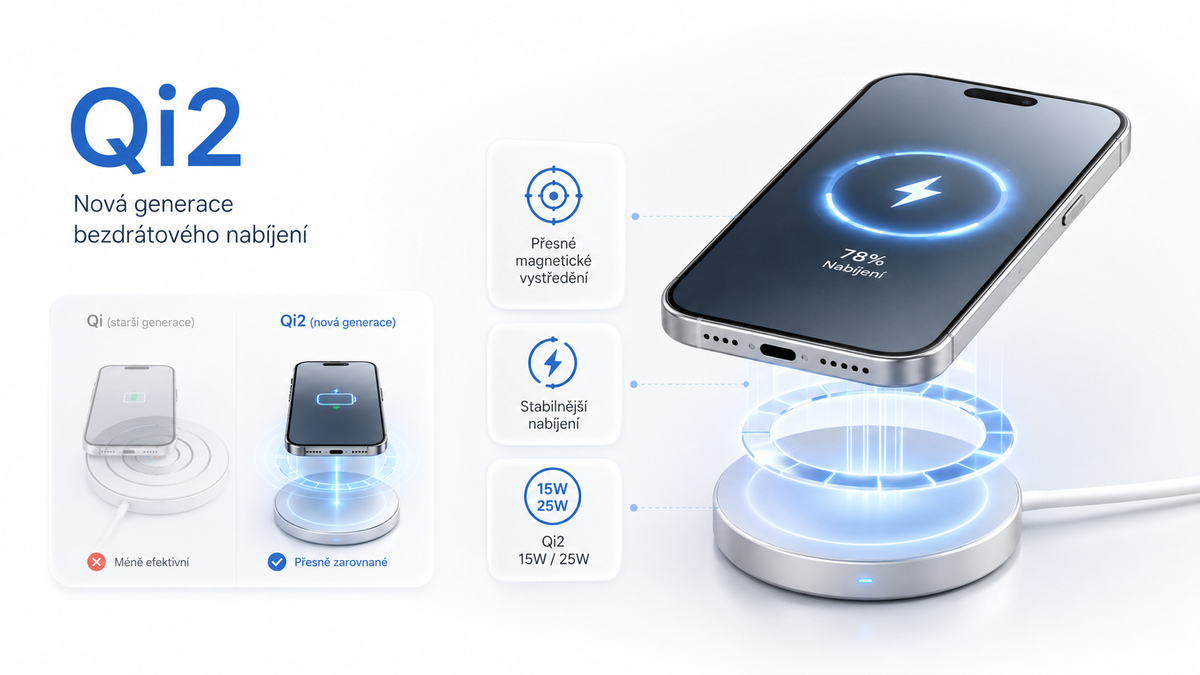 Qi2 nabíjení: rozdíl oproti Qi, kompatibilita iPhonů a výběr nabíječky