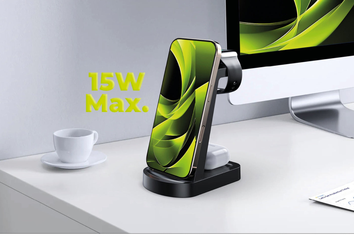 Bezdrátová nabíječka 3v1 pro iPhone PW14, 18W, Černá