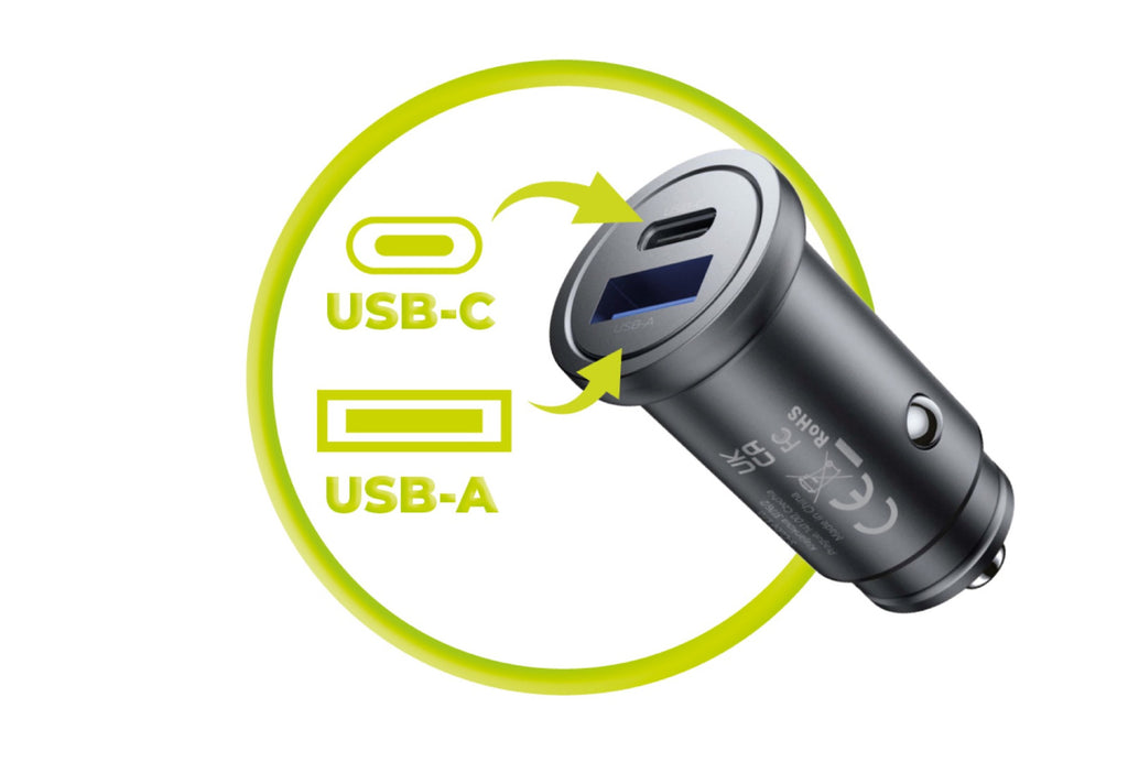 Metal Car Charger 30W CA12 - USB-C, USB-A