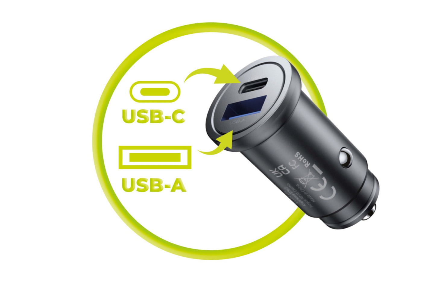 Car Charger USB-C + USB-A CA12, 30W, Black