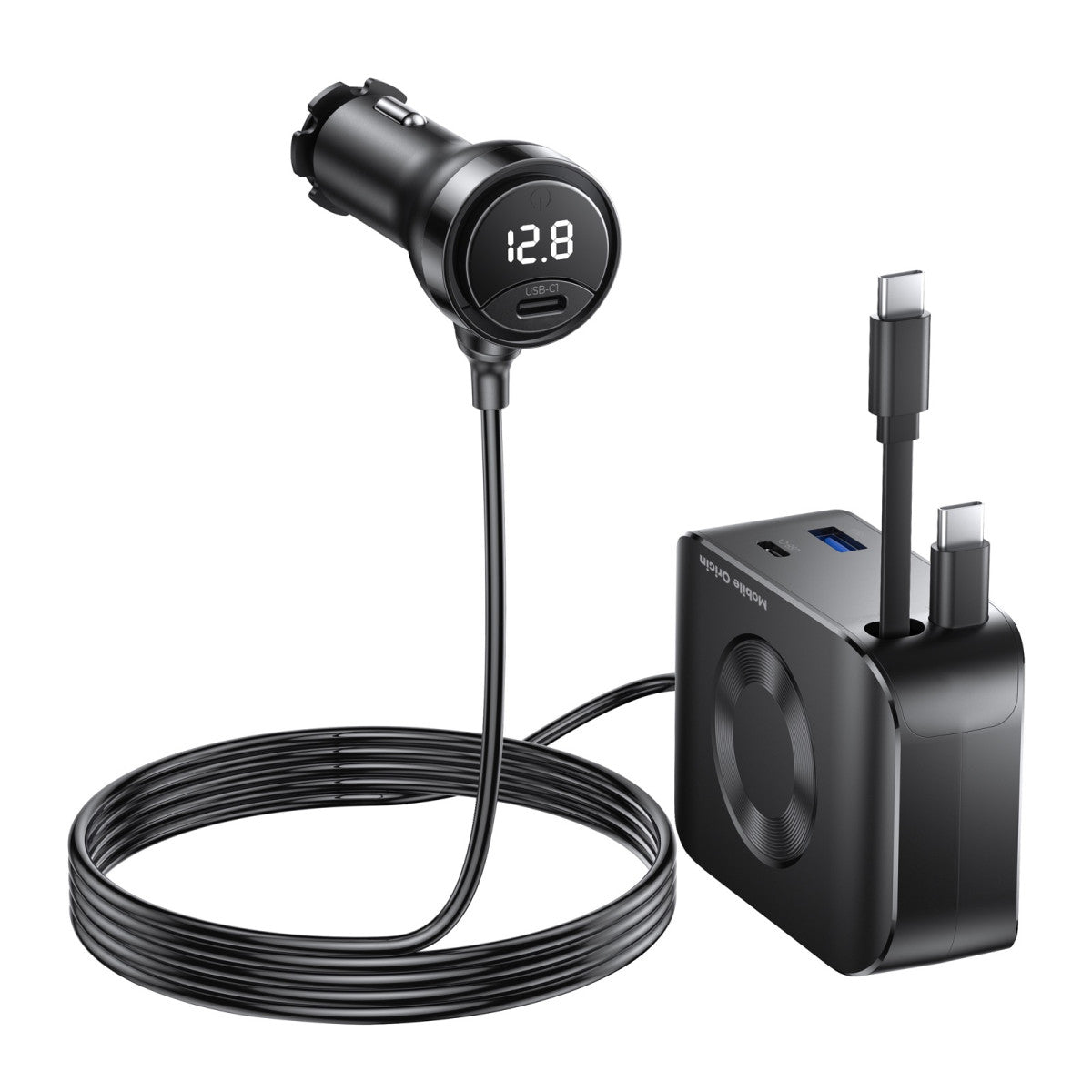 Autonabíječka 5v1 s displejem 2× USB-C + USB-A, 2× USB-C kabel CA23, 75W, Černá