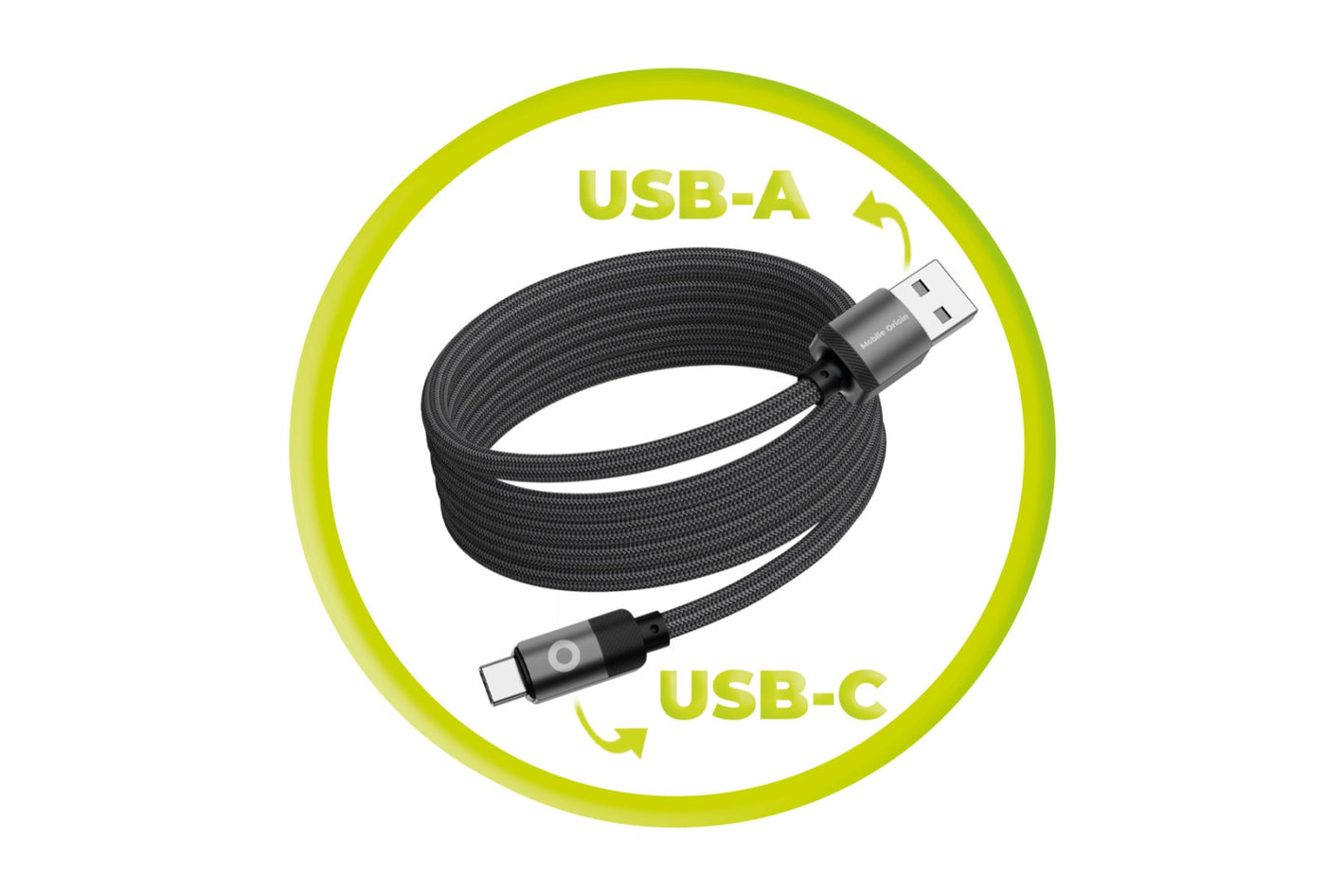 Magnetický kábel USB-A na USB-C MC2, 27W, 480 Mb/s, 1 m, Čierna