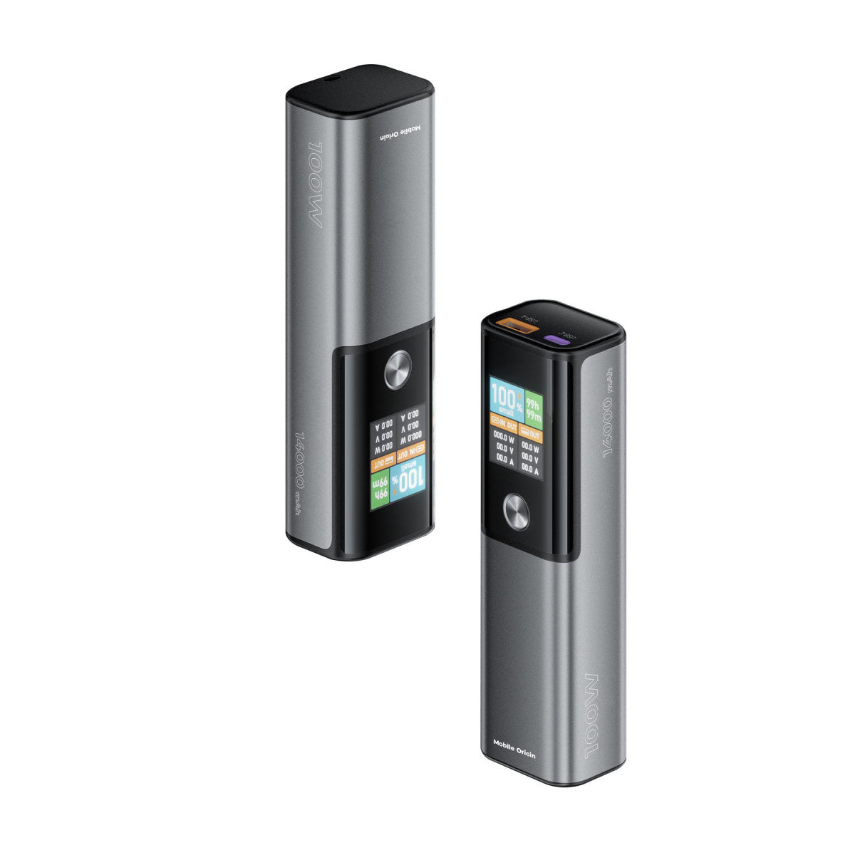 Power Bank with Display USB-C + USB-A PB12, 14000mAh, 100W, Gray