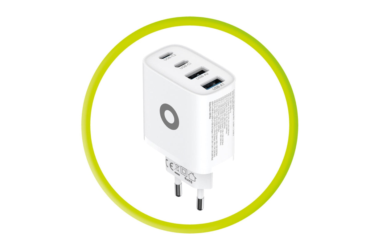 Sieťová nabíjačka GaN 2× USB-C + 2× USB-A PW22, 40W, Biela