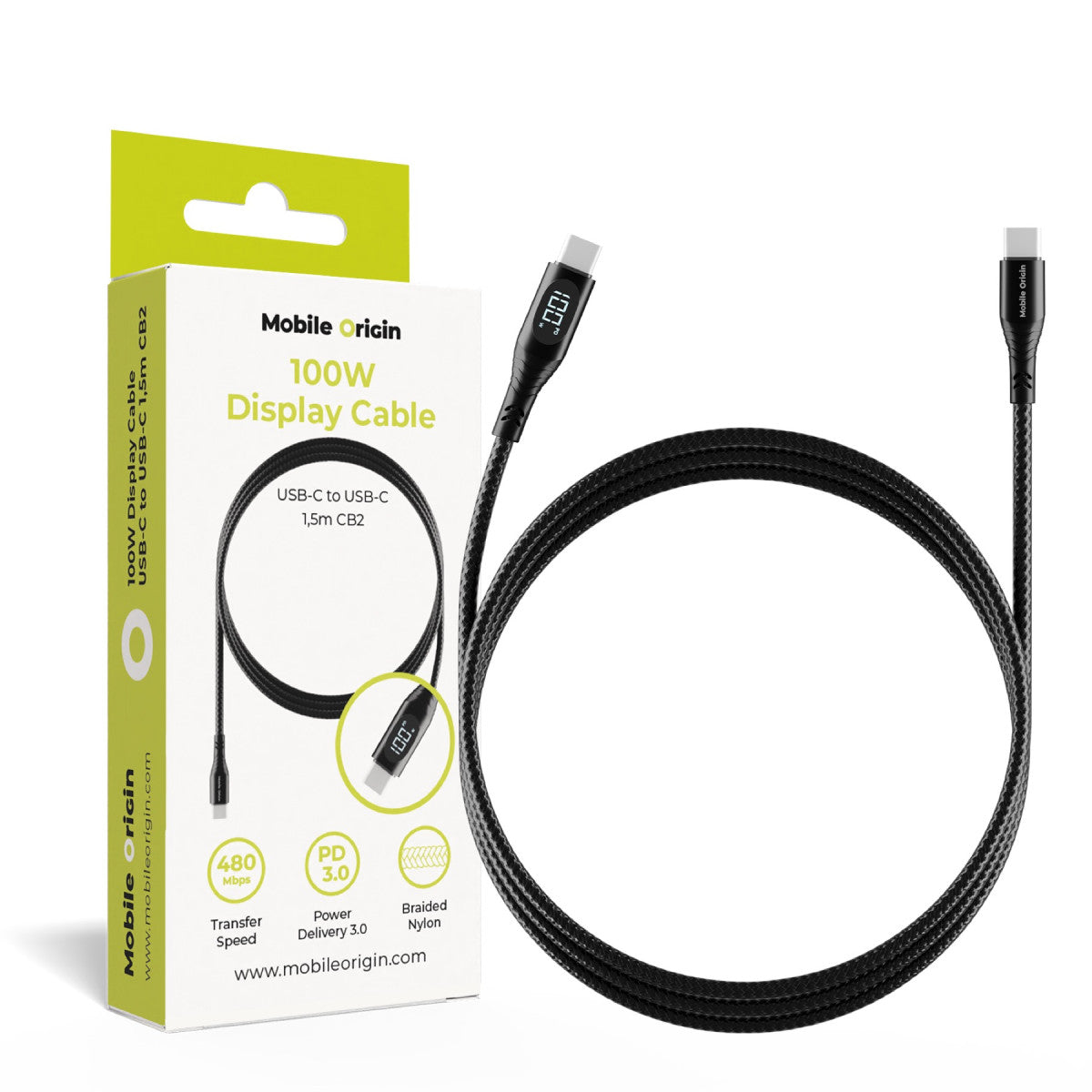 Display Cable USB-C to USB-C CB2, 100W, 480 Mb/s, 1.5m, Black