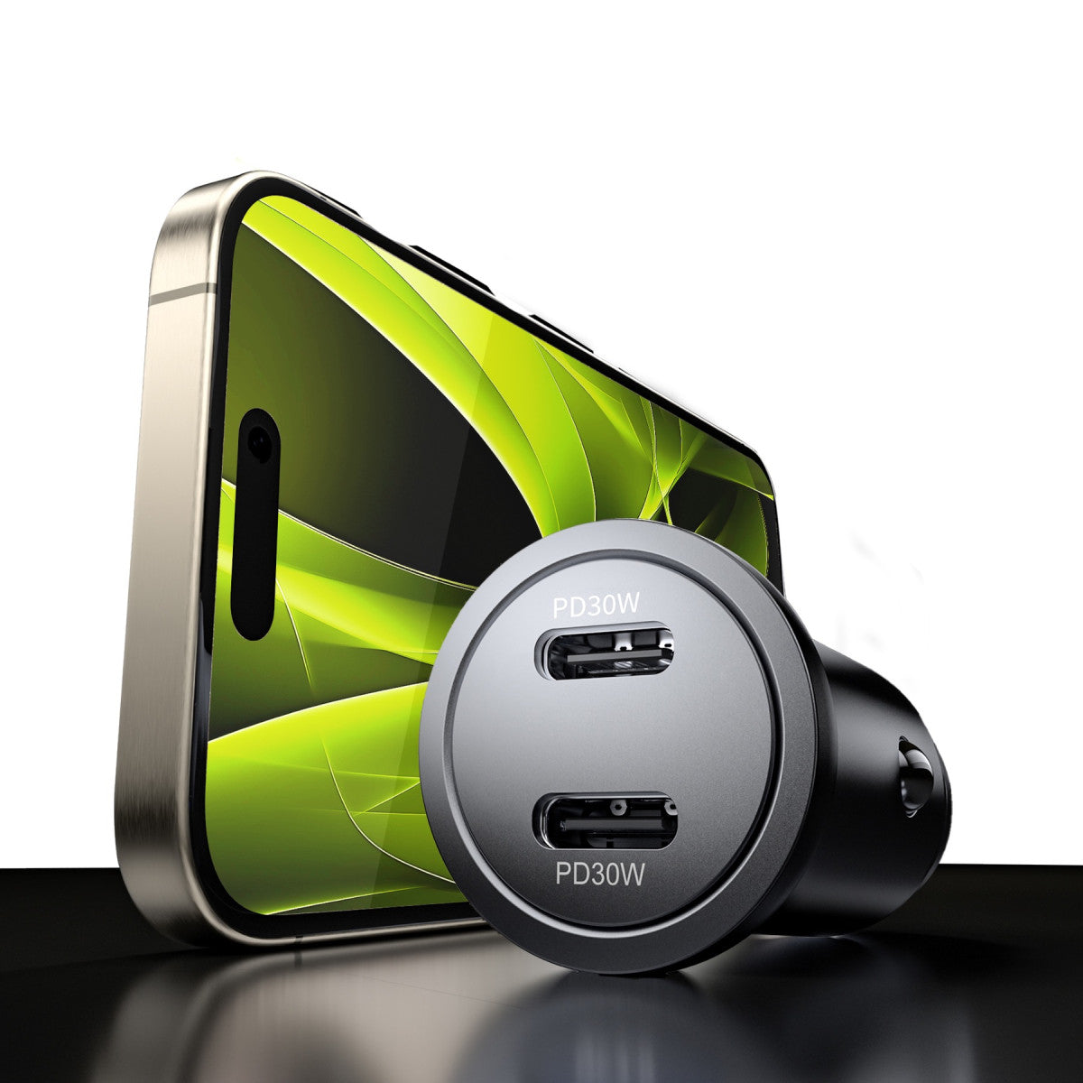 Autonabíjačka 2× USB-C CA13, 30W, Čierna
