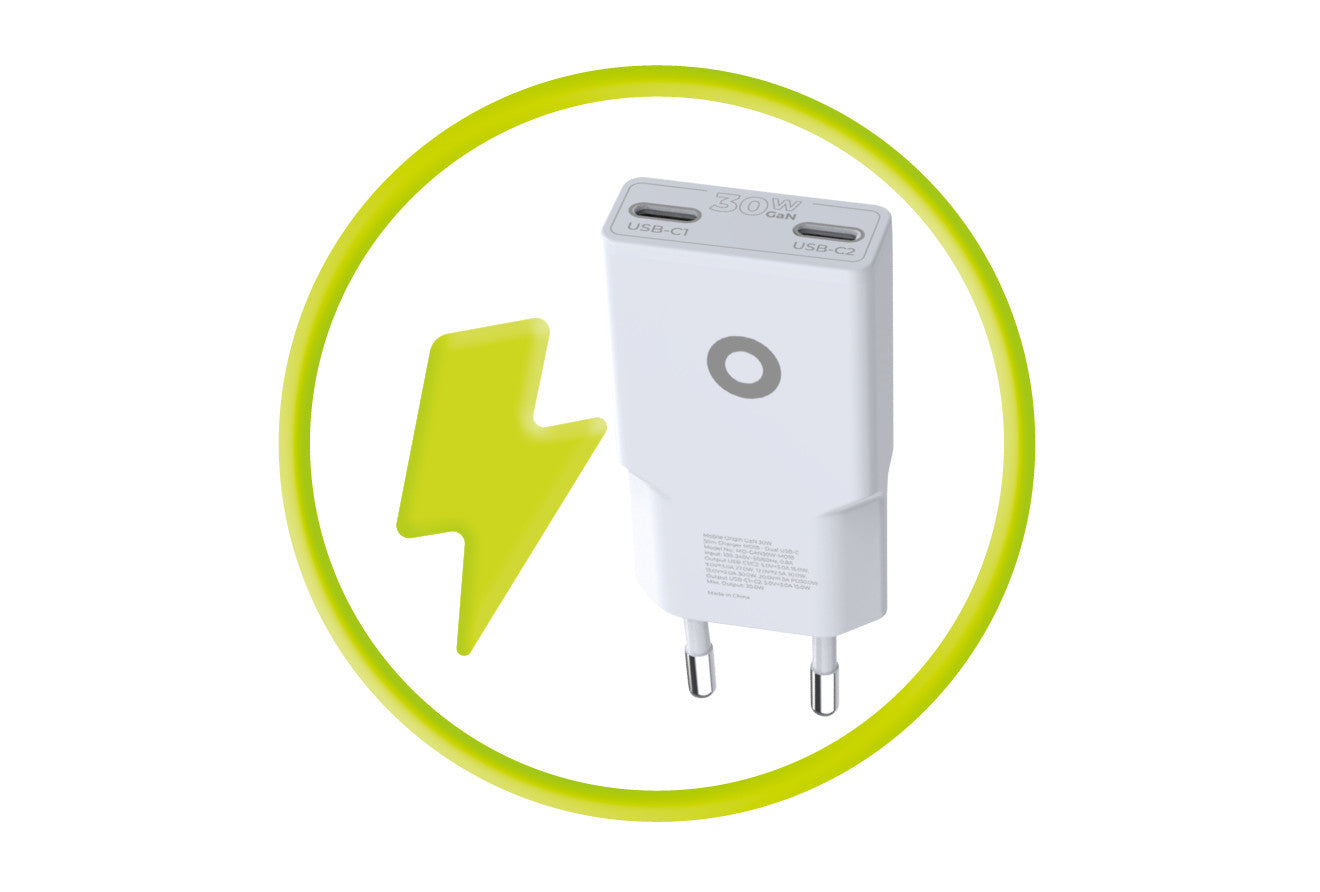 Wall Charger GaN Slim 2× USB-C MO18, 30W, White