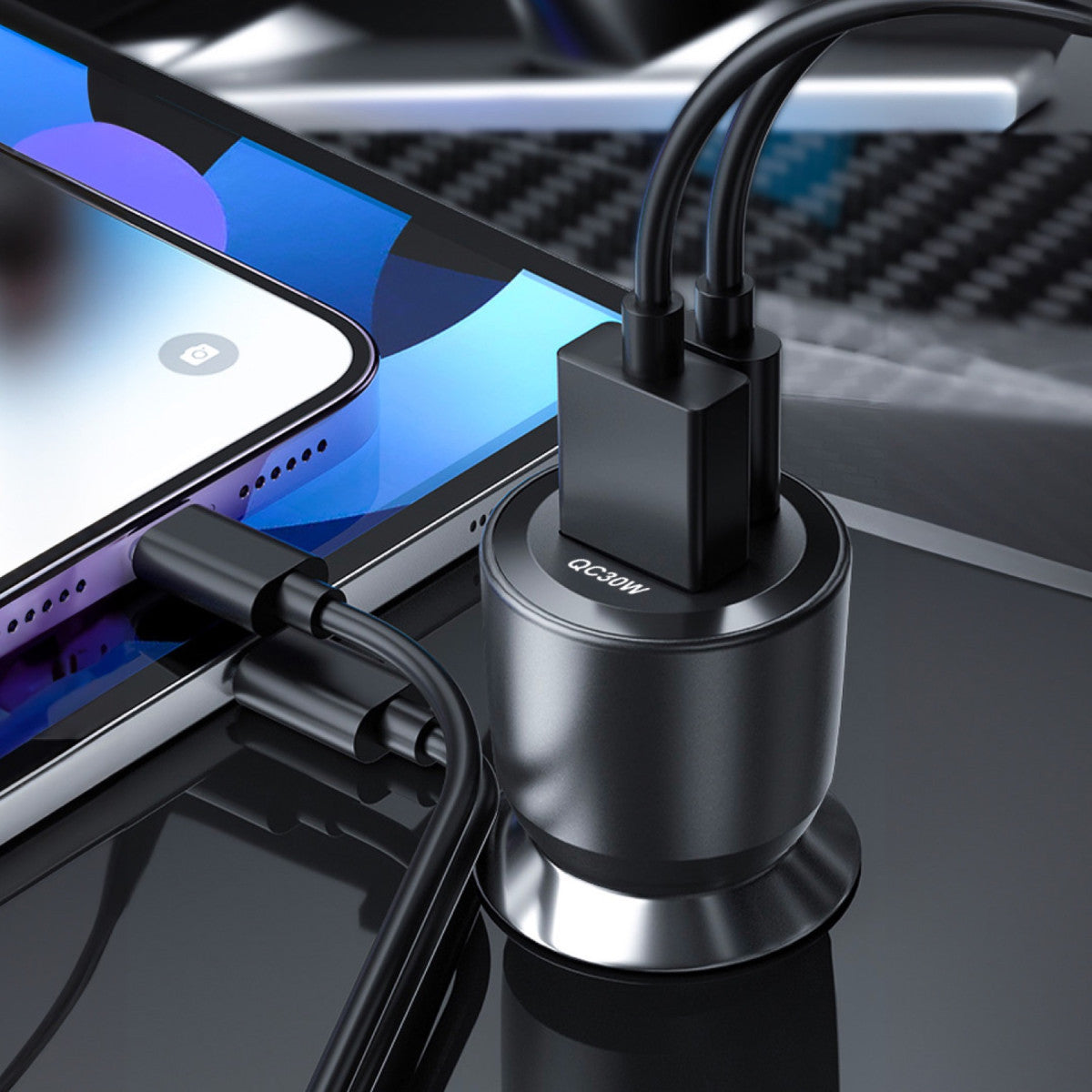 Car Charger USB-C + USB-A CA2, 60W, Black
