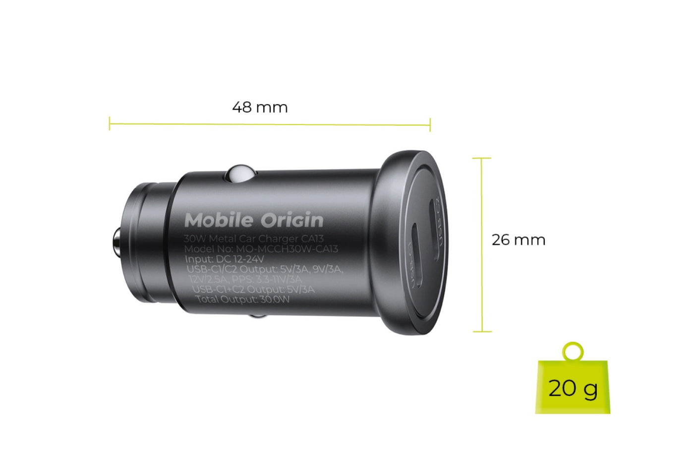 Autonabíjačka 2× USB-C CA13, 30W, Čierna
