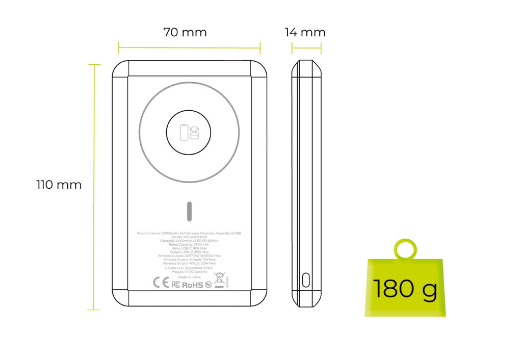 Wireless PowerBank 3-in-1 Metal Slim 10000mAh PB8
