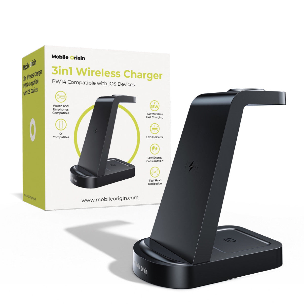 Bezdrátová nabíječka 3v1 pro iPhone PW14, 18W, Černá