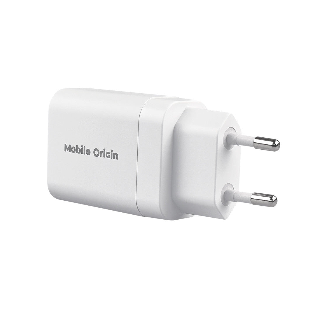 Cestovní nabíječka GaN USB-C + USB-A MO14, 30W, EU/USA/UK/AUS, Bílá