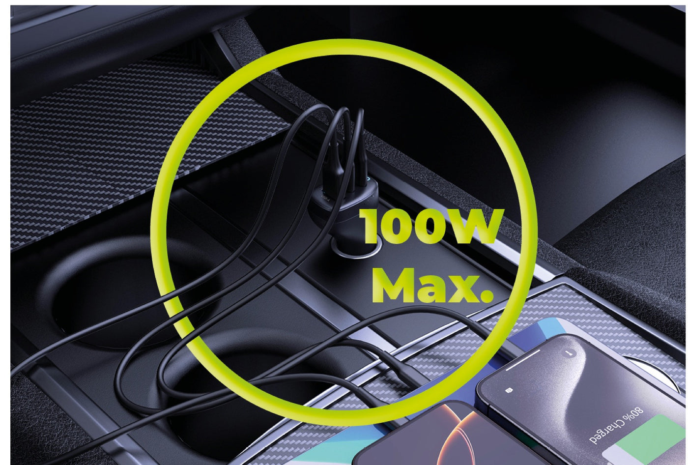 Car Charger 2× USB-C + USB-A CA25, 100W, Black