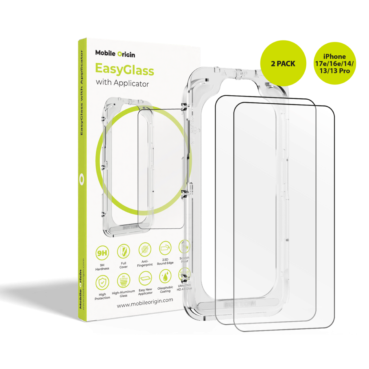 Ochranné sklo EasyGlass s aplikátorem, 2 ks, pro iPhone 17e / iPhone 16e / iPhone 14 / iPhone 13 / iPhone 13 Pro