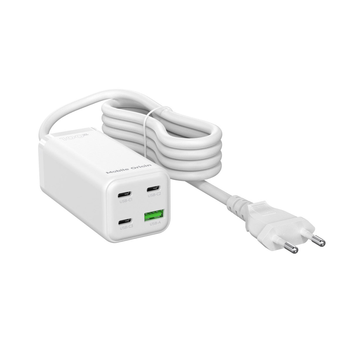 MultiHub nabíječka GaN 3× USB-C + USB-A PW18, 100W, Bílá