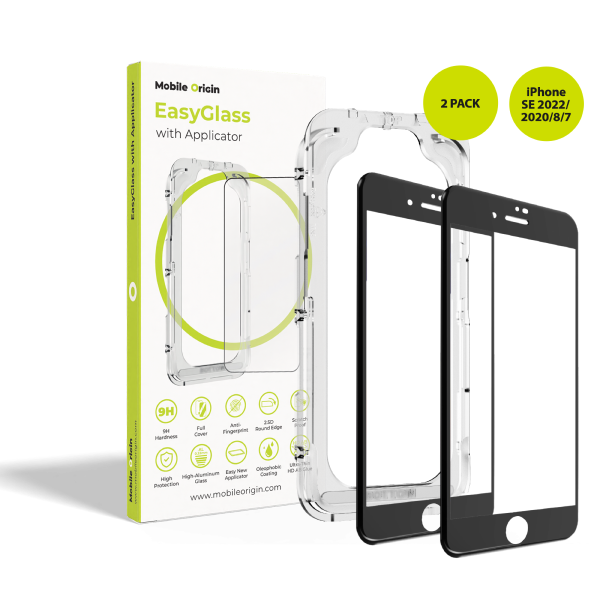 EasyGlass Screen Protector with Applicator, 2 pcs, for iPhone SE 2022 / iPhone 2020 / iPhone 8 / iPhone 7