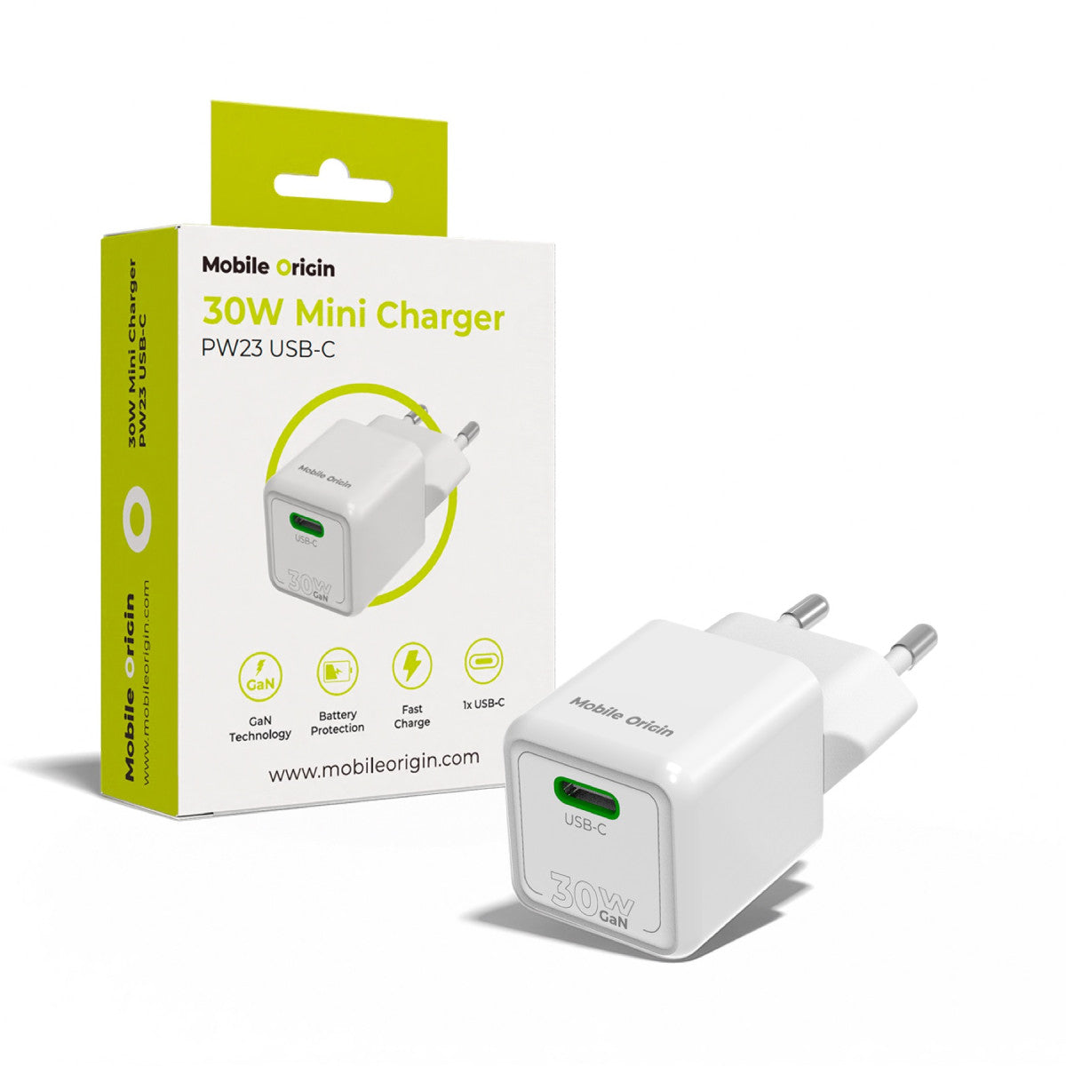 Mini GaN Wall Charger USB-C PW23, 30W, White