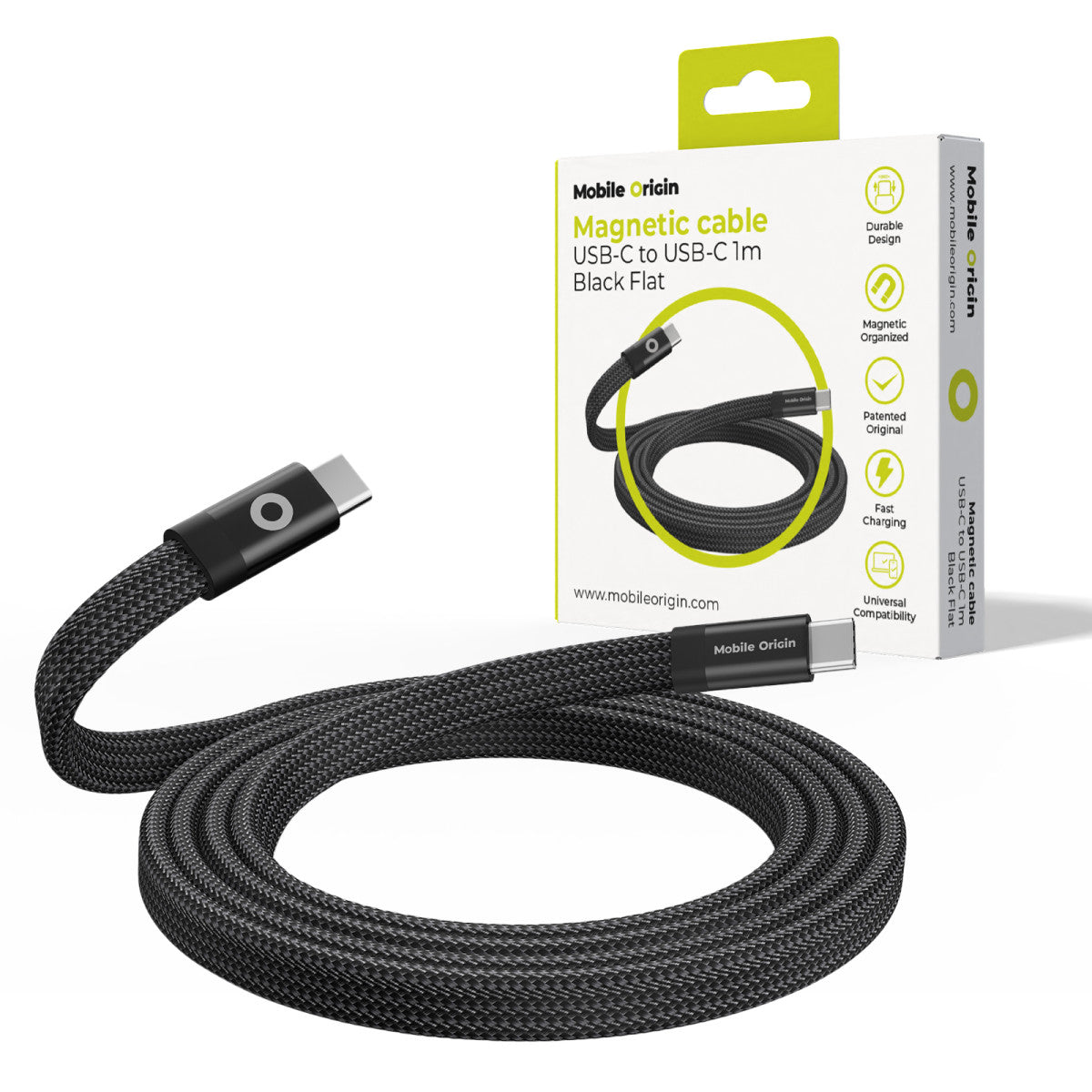 Magnetic Flat Cable USB-C to USB-C, 60W, 480 Mb/s, 1m, Black