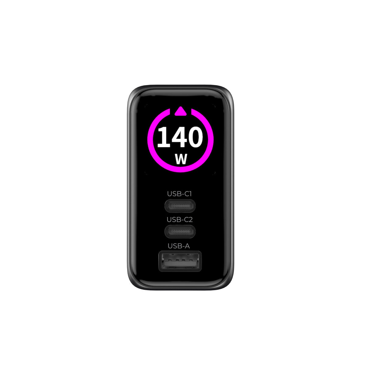 GaN Wall Charger with Display 2× USB-C + USB-A PW21, 140W, Black