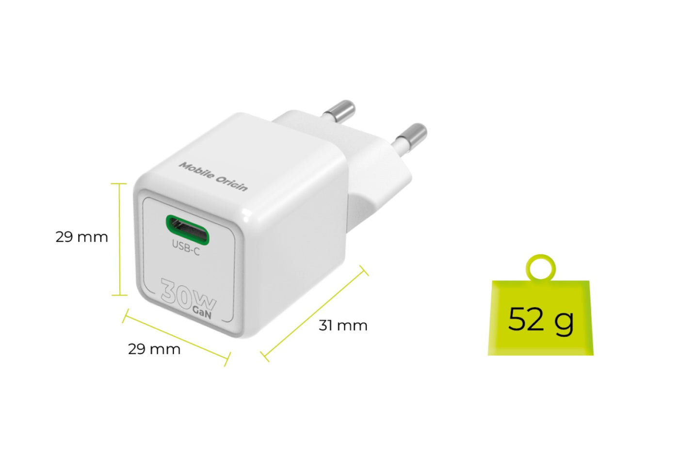 Mini GaN Wall Charger USB-C PW23, 30W, White