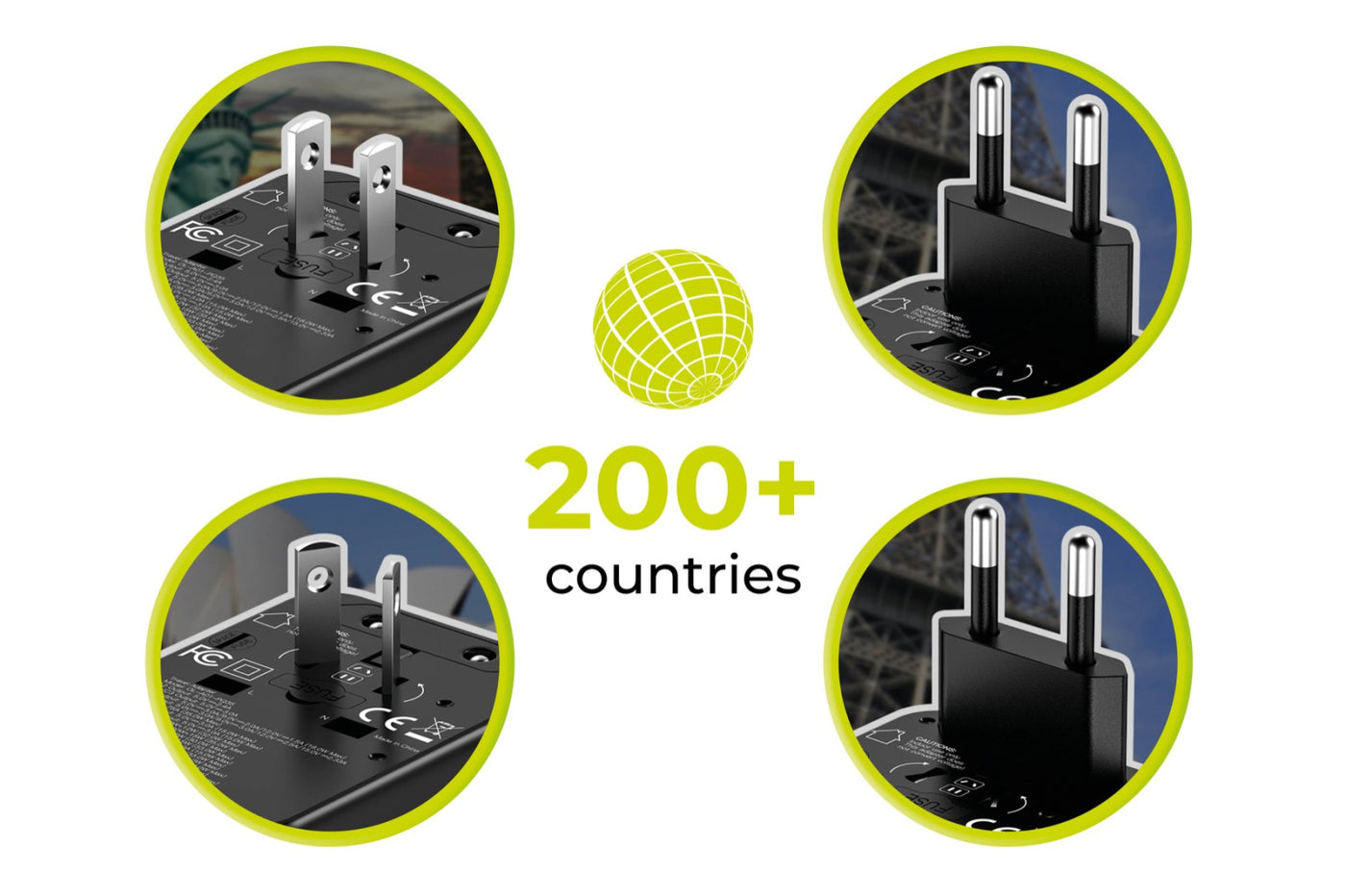 GaN Travel Adapter EU/UK/US/AUS 3× USB-C + USB-A PW5, 67W, Black
