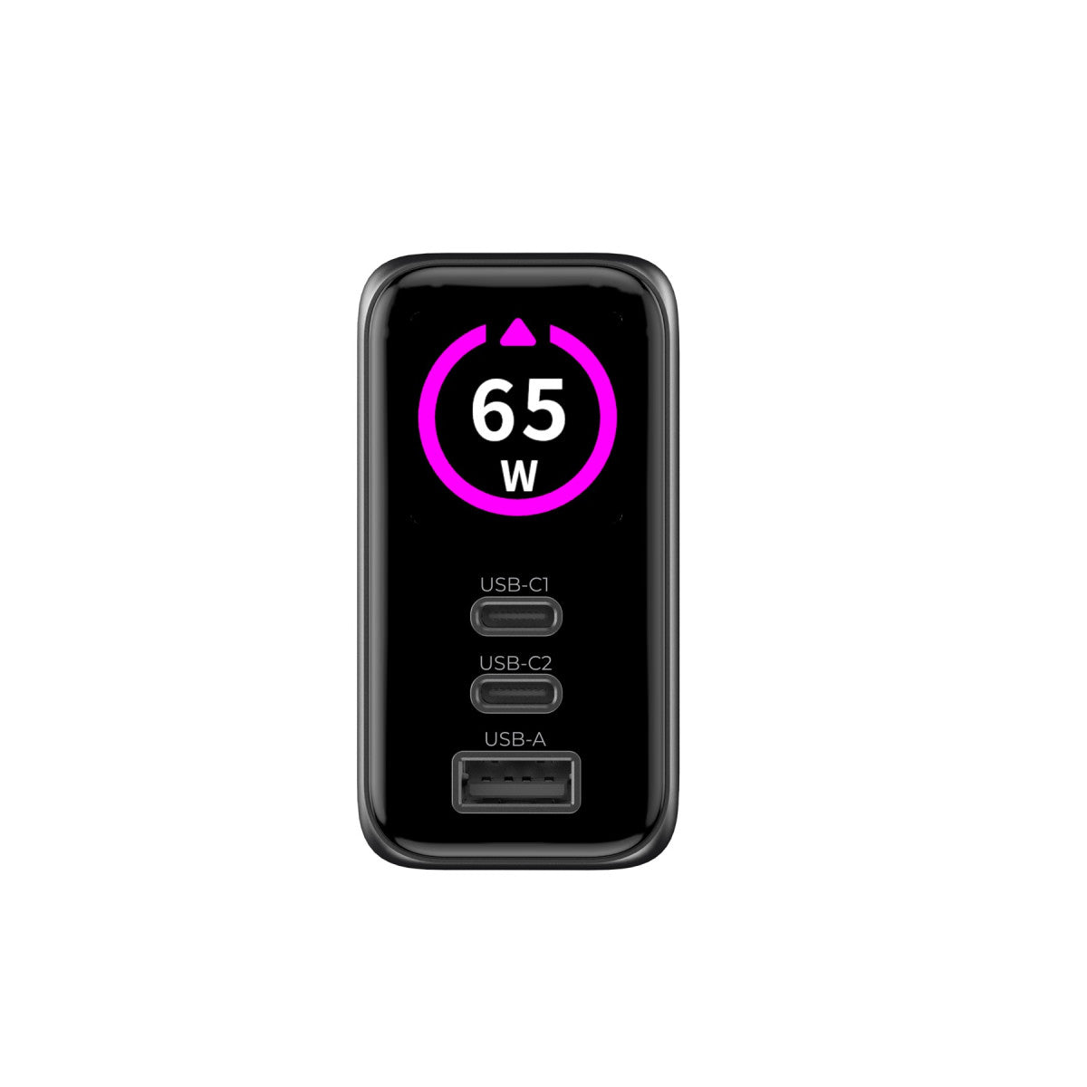 GaN Wall Charger with Display 2× USB-C + USB-A PW20, 65W, Black