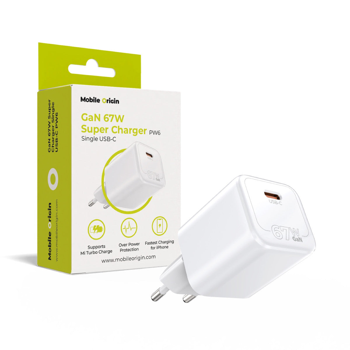 GaN Wall Charger USB-C PW6, 67W, White
