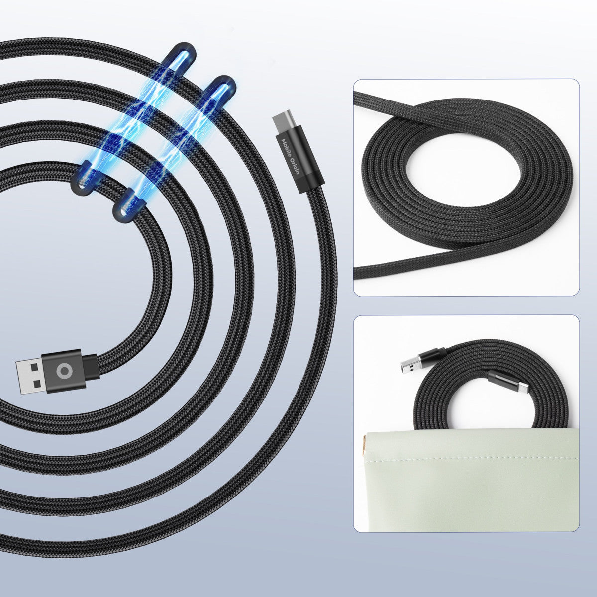 Magnetický kábel USB-A na USB-C MC2, 27W, 480 Mb/s, 1 m, Čierna