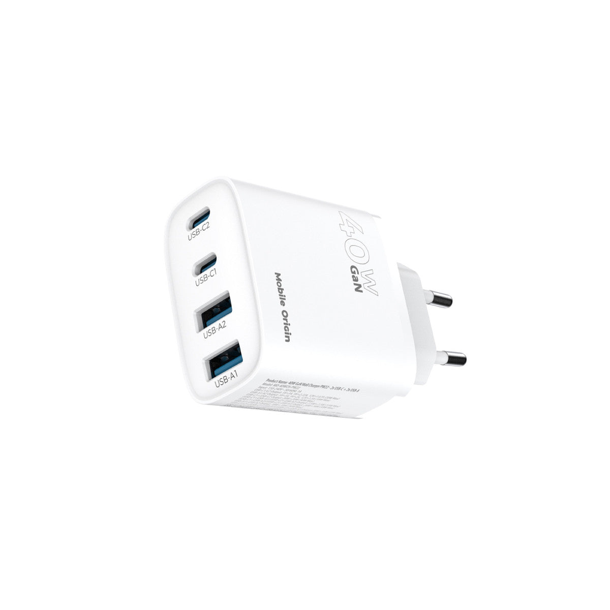 Sieťová nabíjačka GaN 2× USB-C + 2× USB-A PW22, 40W, Biela