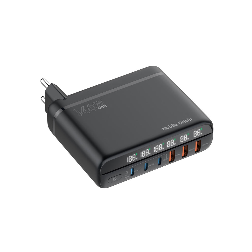Cestovní nabíječka GaN 140W PW12 EU/UK/US, 3x USB-C + 3x USB-A
