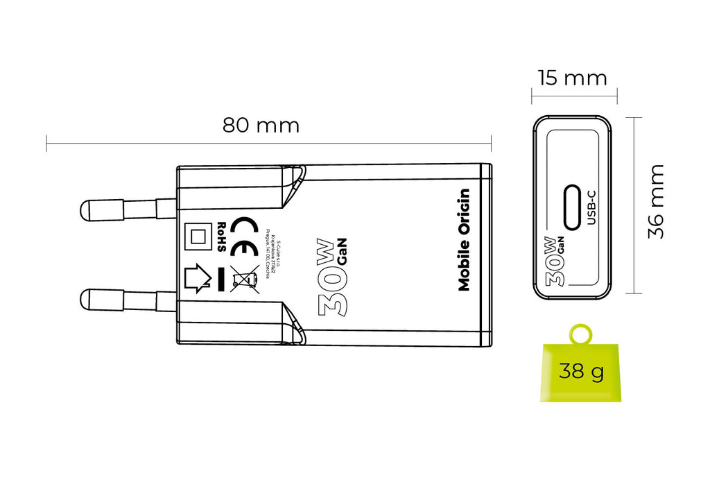 GaN nabíječka tenká 30W TÜV MO17 – USB-C