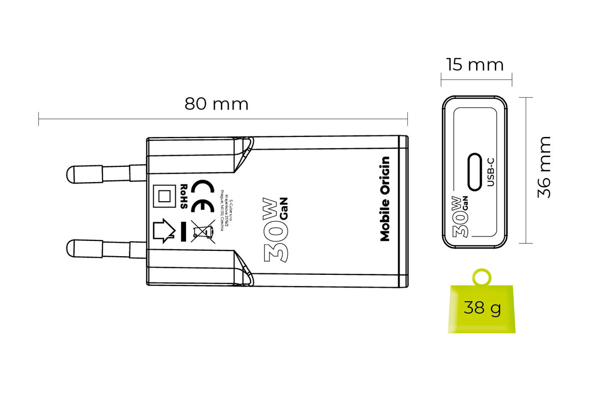 Wall Charger GaN Slim USB-C MO17, 30W, White