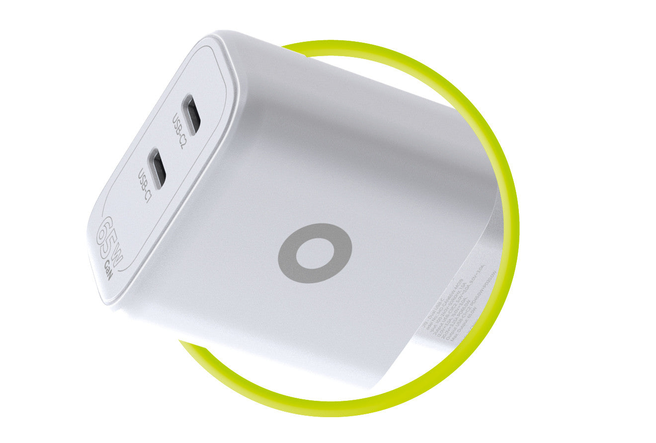 Síťová nabíječka GaN 2× USB-C MO19, 65W, Bílá