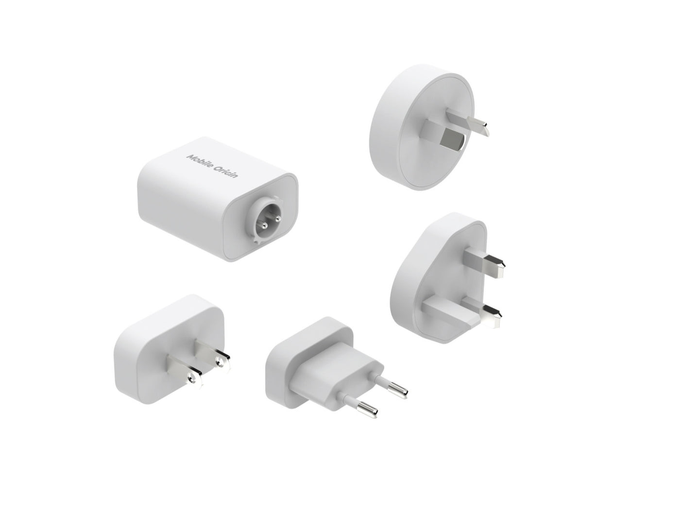 Cestovní nabíječka GaN USB-C + USB-A MO14, 30W, EU/USA/UK/AUS, Bílá