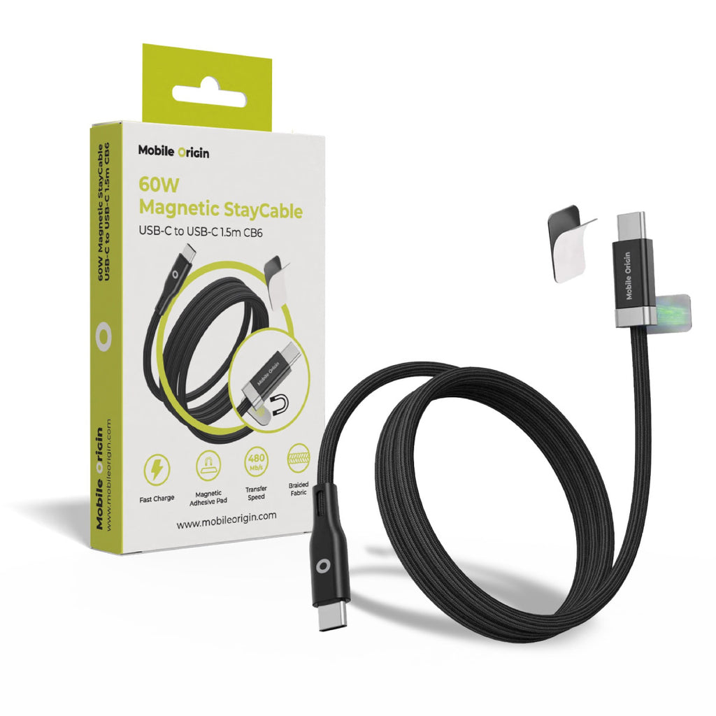 60W StayCable Cable with Magnetic Holder, USB-C to USB-C, 1.5 m, CB6