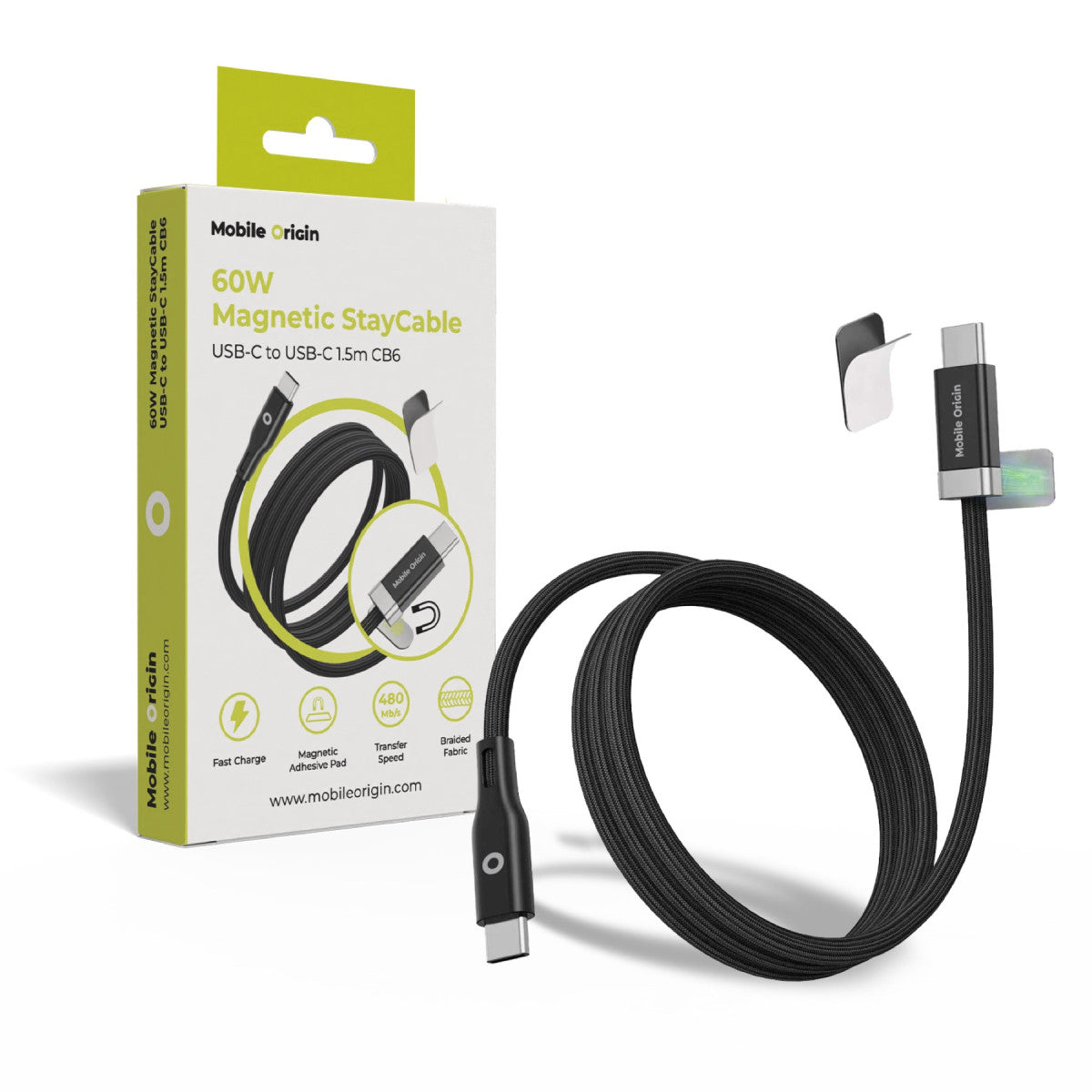 Magnetický kabel StayCable USB-C na USB-C CB6, 60W, 480 Mb/s, 1,5 m, Černá