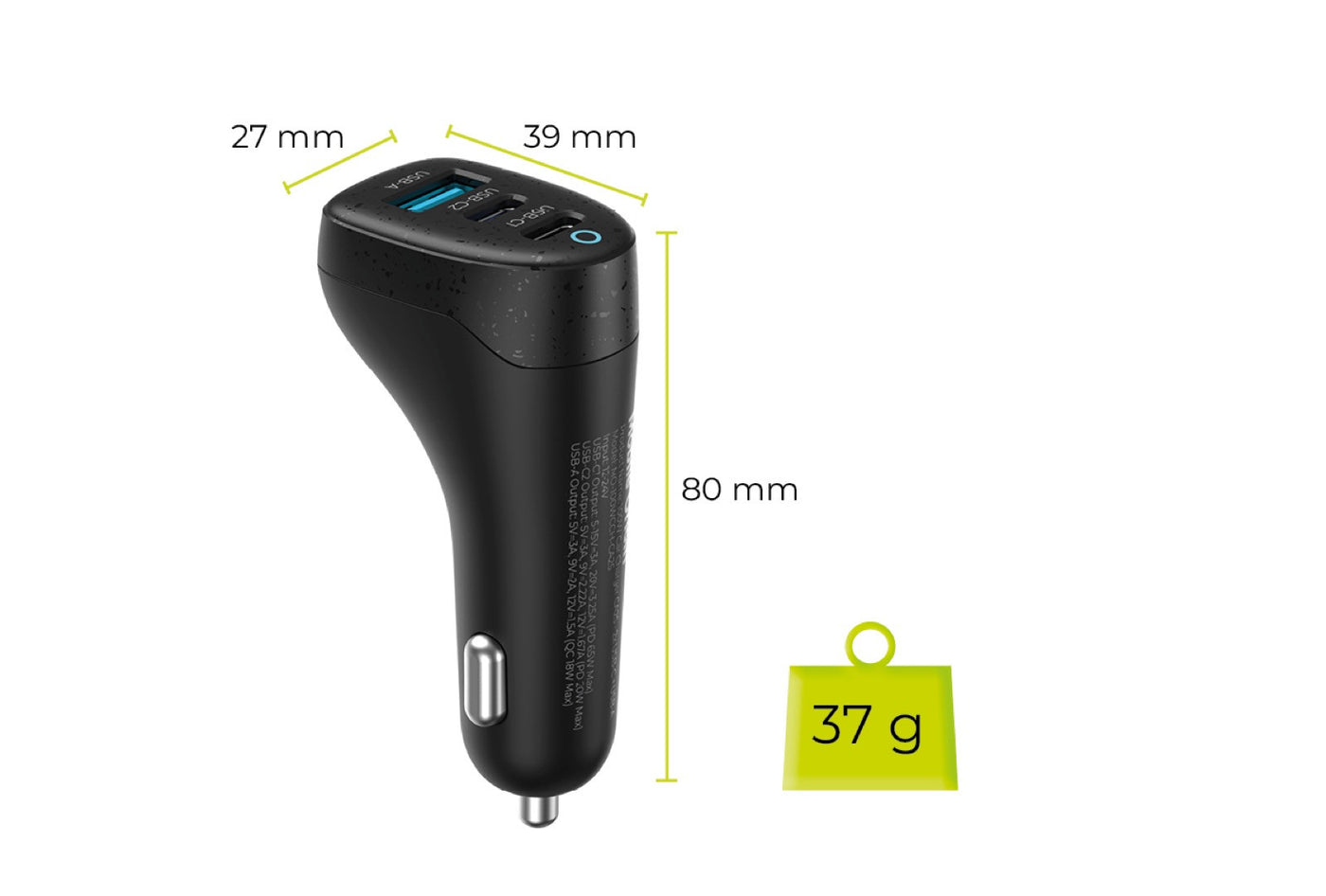 Car Charger 2× USB-C + USB-A CA25, 100W, Black