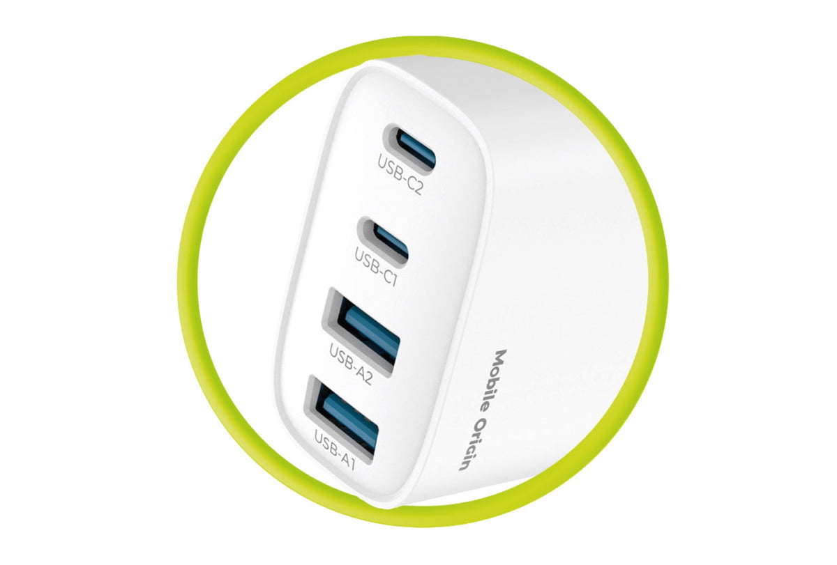 Sieťová nabíjačka GaN 2× USB-C + 2× USB-A PW22, 40W, Biela