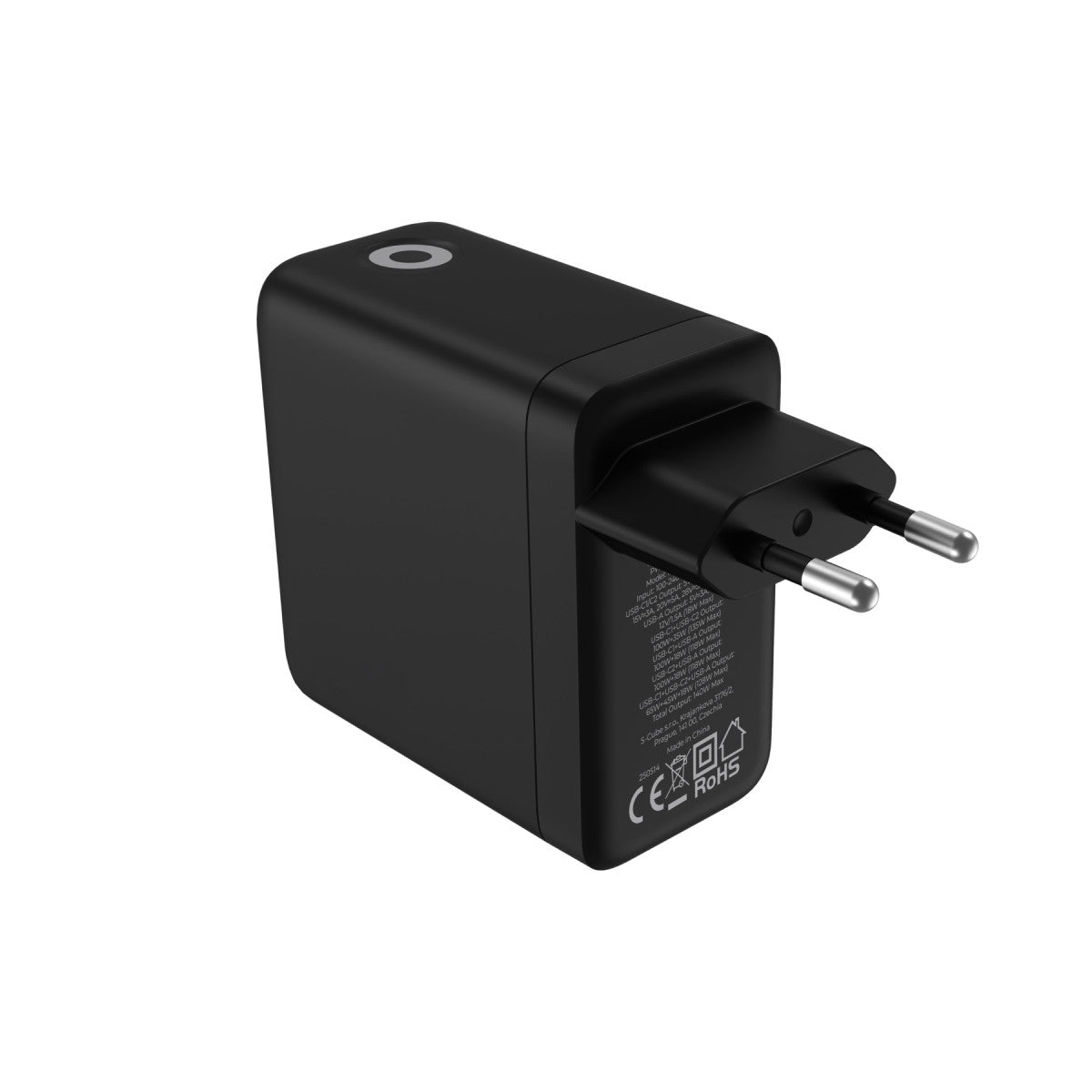 GaN Wall Charger with Display 2× USB-C + USB-A PW21, 140W, Black
