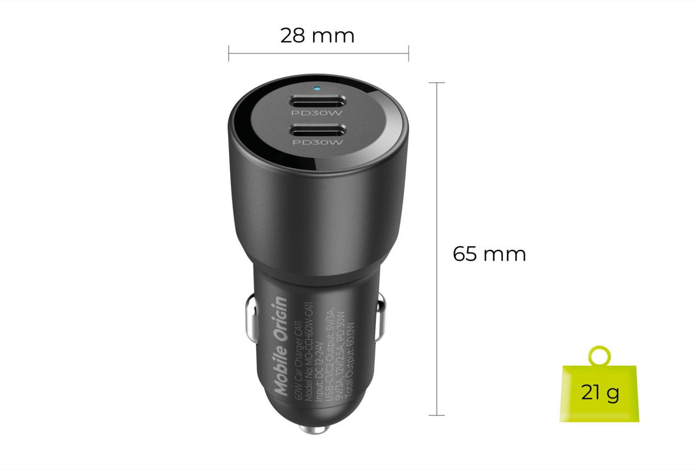 Car Charger 2× USB-C CA11, 60W, Black