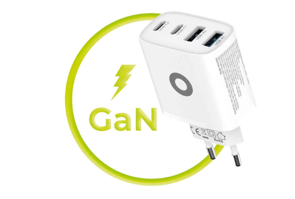 Sieťová nabíjačka GaN 2× USB-C + 2× USB-A PW22, 40W, Biela