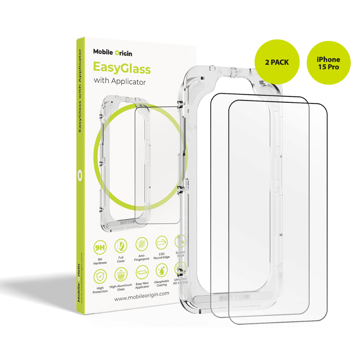 Ochranné sklo EasyGlass s aplikátorem, 2 ks, pro iPhone 15 Pro