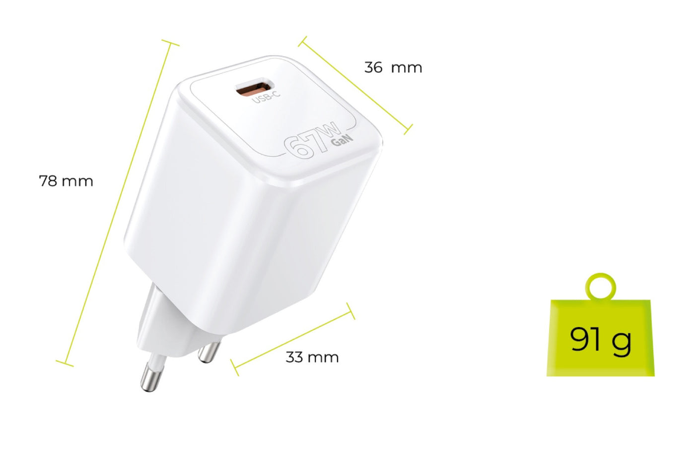 GaN Wall Charger USB-C PW6, 67W, White