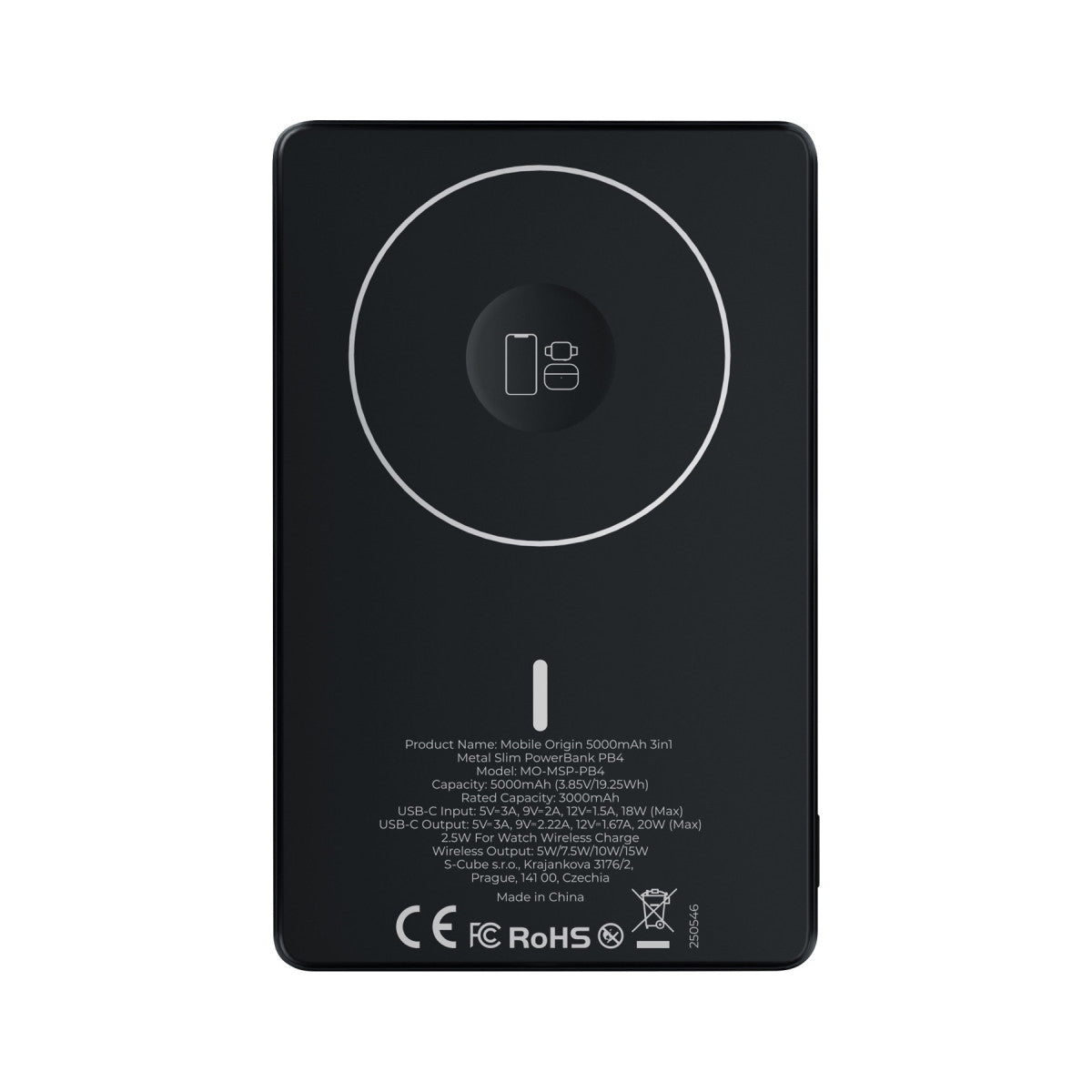 Bezdrátová magnetická powerbanka 3v1 MagSafe PB4, 5000mAh, 20W, Vesmírně šedá