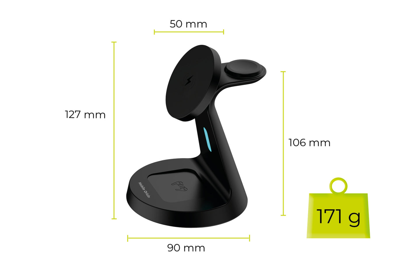 Wireless Magnetic Stand 3-in-1 MagSafe PW9, 18W, Black