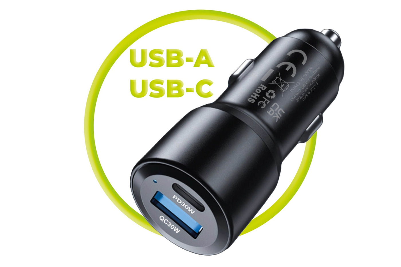 Car Charger USB-C + USB-A CA2, 60W, Black