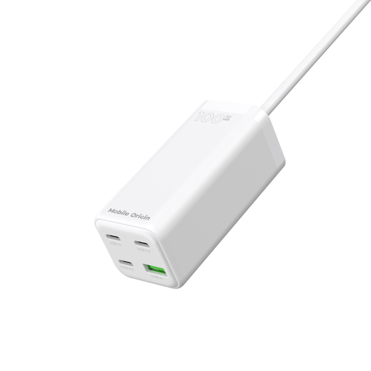 MultiHub nabíječka GaN 3× USB-C + USB-A PW18, 100W, Bílá