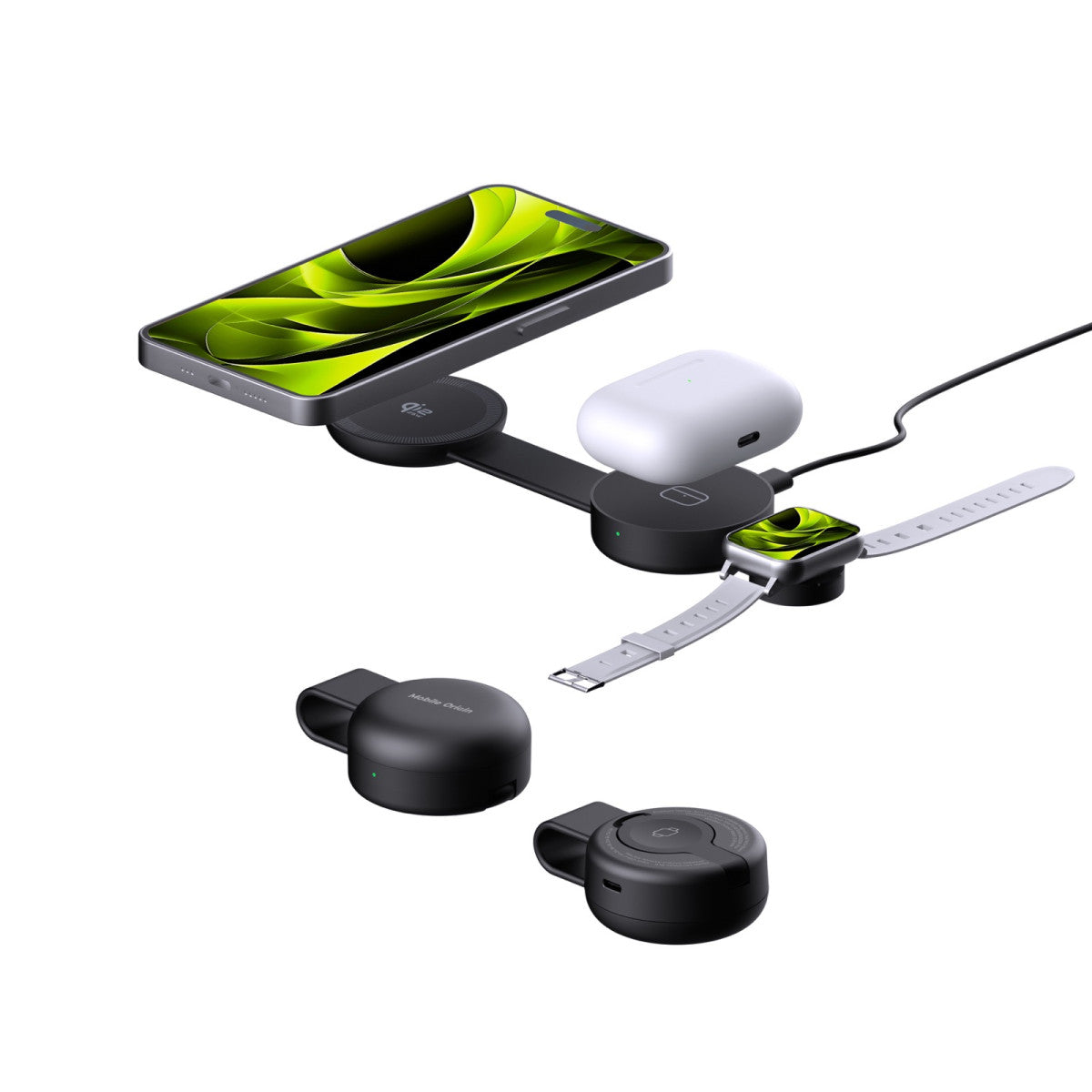 Magnetická skládací nabíječka 3v1 MagSafe PW34, Qi2 25W, Černá