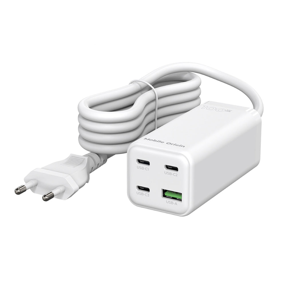GaN 100W Compact MultiHub Charger PW18 3× USB-C + USB-A