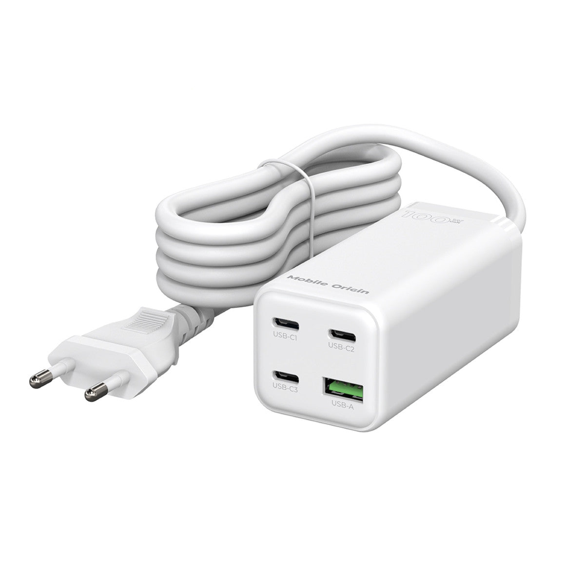 MultiHub nabíječka GaN 3× USB-C + USB-A PW18, 100W, Bílá